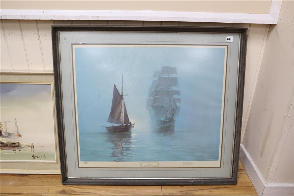 After Montague Dawson, colour print, Night Mists, overall 66 x 78cm